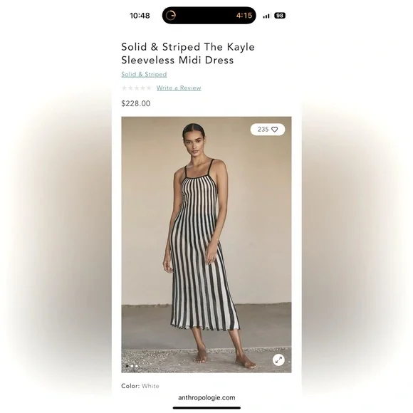 SOLID & STRIPED black white The Kayle Sleeveless Midi Dress M - Picture 2 of 5